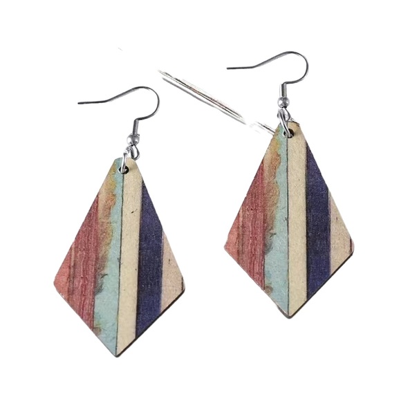Western Style Striped Natural Tones Geometric Drop Earrings - Picture 4 of 5